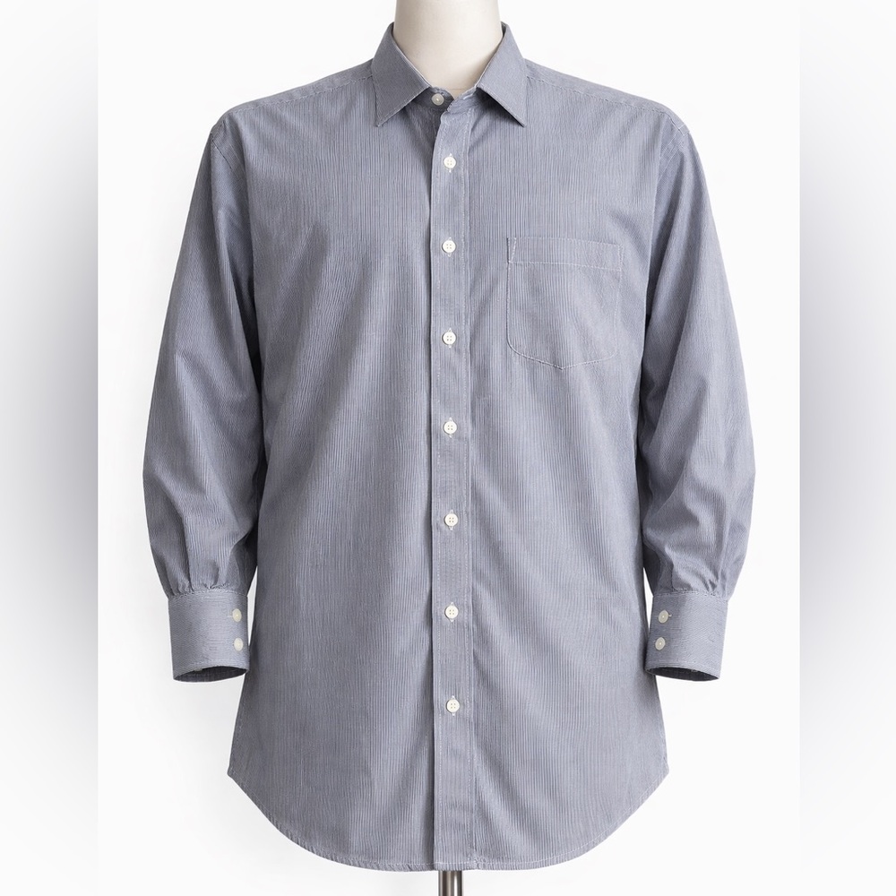 Vintage Burberrys of London Blue/White Striped, Long Sleeve Dress Shirt-17(L/XL)